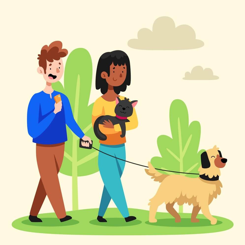 Happy dog with caretaker